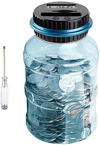 Digital Coin Bank, Jeowoqao Coin Counting Jar with LCD Display, 1.8L Large Capacity Piggy Bank Coin Counter Money Jar for UK Coins, Electronic Saving Money Box Gift for Boys Girls