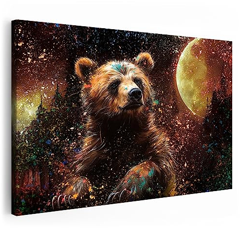 Artmazing | Bär Bild Mond | Pop Art Bilder Bären modern | Wohnzimmer | Bärenbilder Modern | S Art Bilder Preise | Wandbild Bär Deko XXL | Leinwand Bilder | Bären Bilder | Große Bilder für die Wand