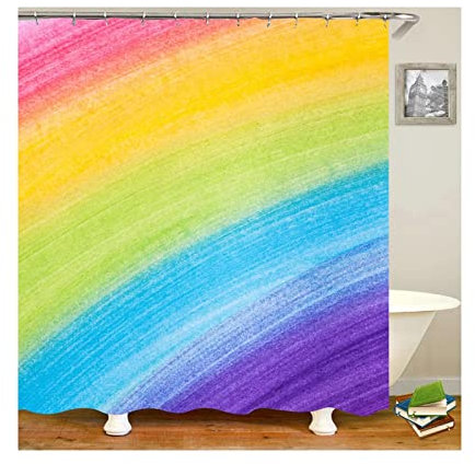 Gualiy Duschvorhang Stoff Wasserdicht, Duschvorhang Regenbogen Muster Duschvorhang Antischimmel Stoff Bunt Badvorhang 90x180cm
