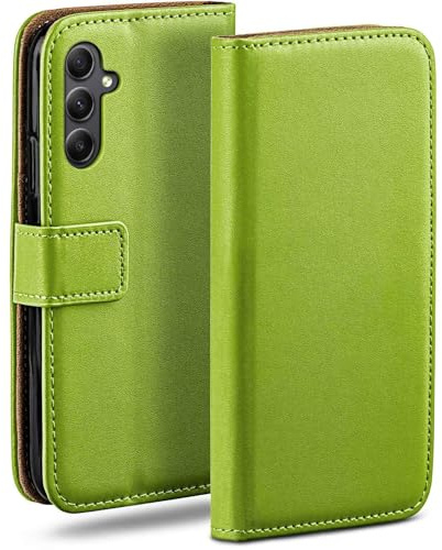 moex Book Case für Samsung Galaxy A34 5G Handyhülle mit Kartenfach, Hülle klappbar 360 Grad Schutzhülle, Klapphülle Flip Case Cover, PU Leder Handytasche Lederhülle, Grün