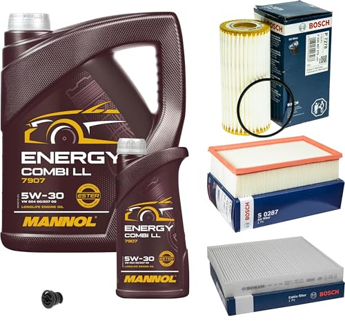 Inspektionspaket Wartungspaket Filterset mit 6 L Motoröl Energy Combi LL 5W-30, Ölfilter, Luftfilter, Innenraumfilter, Verschlussschraube
