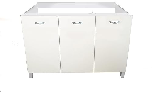 MABEL Meuble de Cuisine Blanc 3 Portes - Organisateur Sous-Sol en Bois Mélaminé - Finition Anti-Rayures, Facile à Monter - L 120 cm x P 50 cm x H 80,5 cm