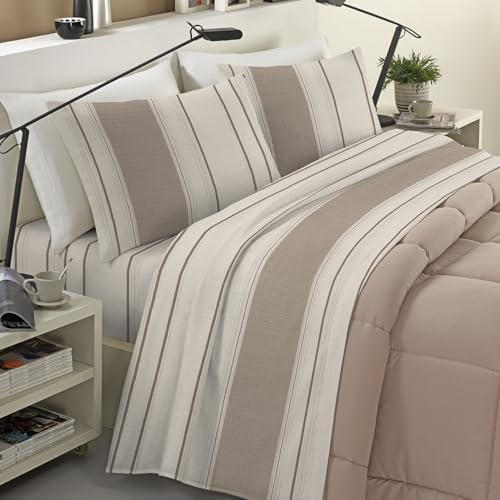 Banzaii Completo Lenzuola Matrimoniale Maxi Invernale in Flanella Felpate 100% Cotone Anti-Pilling 2 Piazze Maxi Doriana Beige