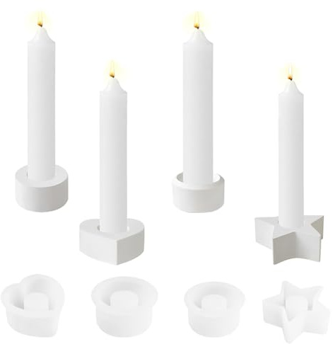 Silikonform Kerzenhalter,Gießform Kerzenhalter,4 Stück Silikonform Gießformen Weihnachten,Kerzen Formen Stern,Harz Epoxid Stabkerzenhalter, DIY Silikon Kerzenformen Sterne Rund etc