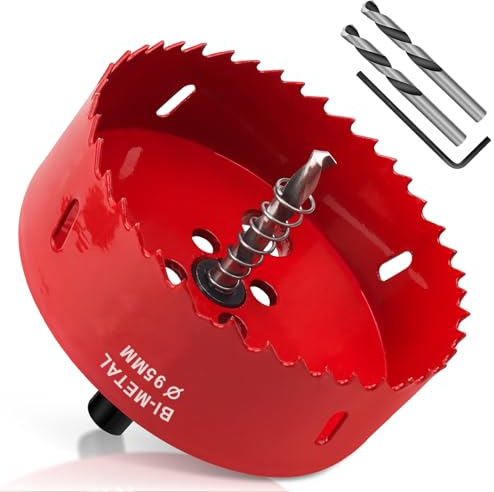 Yeepeo Lochsäge 95mm, Universal HSS M42 Bi-Metall Lochsägen, Lochkreissäge mit Sechskant-Schaft und Bohrer Lochbohrer Set Bohrkrone für Holz, Rigips, Trockenbau, Kunststoffe, 1 Stück Rot
