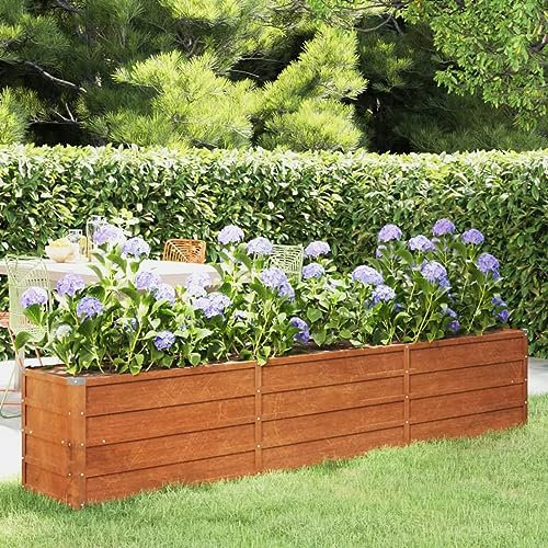 BaraSh Lit surélevé de Jardin rouillé 240x40x45 cm Acier corten,Bordure Pierre,Kit Gabion,Gabion Jardiniere