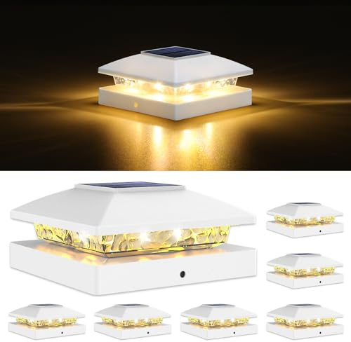 VOLISUN 4x4 Solar Post Cap Light 6pack,Solar Fence - Post Lights Outdoor Waterproof for Wooden/Vinyl Post, White Deck Post Cap Light Solar Powered with Warm White for Garden/Patio/Porch | Waterproof solar lights fit wooden & vinyl 4x4 posts, warm white illumination for garden, patio and porch outdoor decor