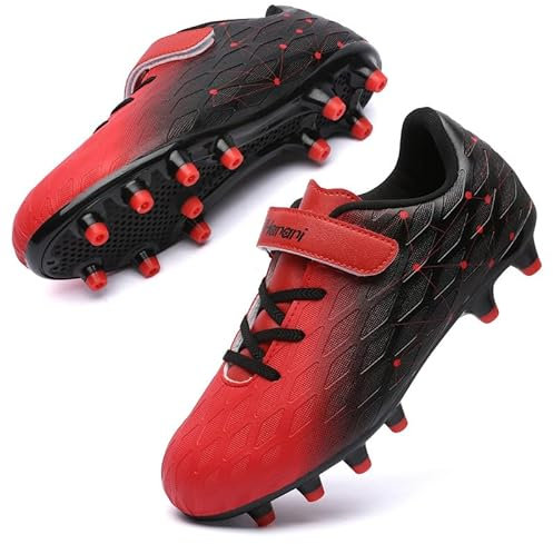 Zapatos de Fútbol Niño FG/AG Botas de Fútbol Cesped Artificial Zapatillas de Fútbol Entrenamiento Adolescentes Profesionales Aire Libre Deporte Atletismo Training Unisex Negro y Rojo EU33