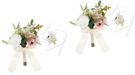 DECHOUS 4stücke Kunstblumenstrauß Mit Armband Champagner-Rosen Für Braut Kunstblumen Dekoration Für Hochzeiten Romantische Armbänder Für Brautjungfern Und Partys
