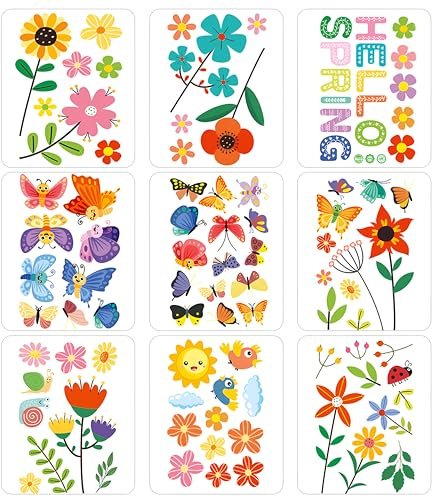 9 blad fönsterbilder vår självhäftande 30 x 20 cm fönsterfilm blommor fönsterdekoration för dörrar väggar fönsterklistermärken barnrum