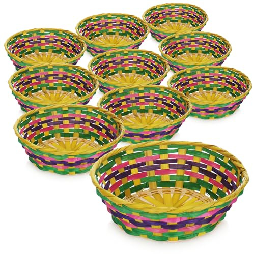 COM-FOUR® 10x Cestas de rafia en colores brillantes para decoración - Cesta de Pascua - Cestas para huevos de Pascua, panecillos, bocadillos y llaves - Decoraciones de Pascua (Mezcla multicolor)