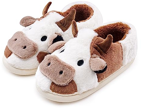 sharllen Pantofole da donna e uomo, in peluche, con animali, divertenti, invernali, per la casa, antiscivolo, per interni (caffè, 40 – 41,5 EU)