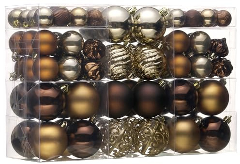 Valery Madelyn Christmas Baubles for Christmas Tree Decorations,100 Pcs Copper Gold Shatterproof Xmas Ball Ornaments Set