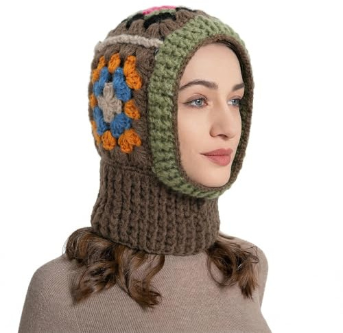 ZLYC Damen Winter Sturmhauben Stricken Winddicht Beanie Mütze Kapuzenschal