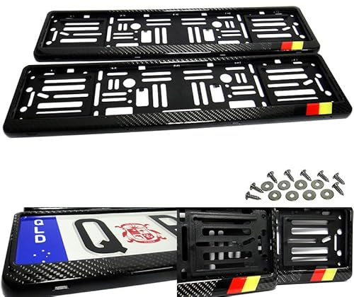 2x Schwarz Echt Kohlefaser Euro UK Auto Lizenz Kennzeichen Halter Surround Rahmen Deutsch Deutschland