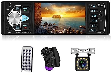 iFutniew Radio de coche 1 DIN estéreo reproductor MP5 Bluetooth FM USB Autoradio 4022D con cámara de 12 luces