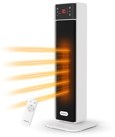 Emperial Electric Heater, 2000W Ceramic Tower Fan Heater, Remote Control, 24H Timer, 75° Oscillation, Adjustable Thermostat, Tip-Over & Overheat Protection, Energy Efficient Space Heater