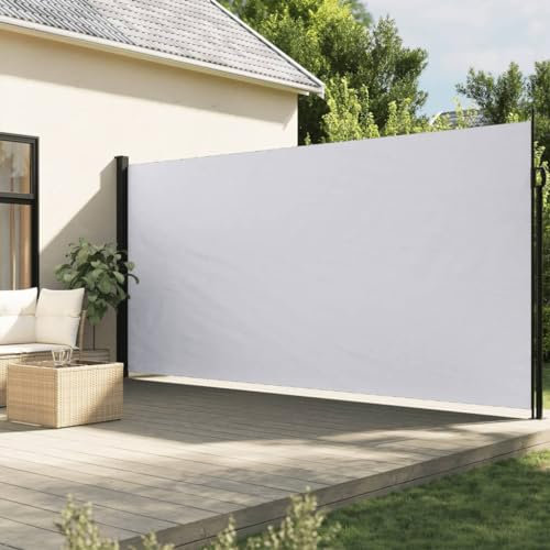Sufrk Tenda da Sole Laterale Retrattile Bianco 200x600 cm,Tenda da Sole per Esterno Avvolgibile,Tenda da Sole a Bracci Estensibili con Telaio in Alluminio,Tettuccio Resistente al Sole e Impermeabile e