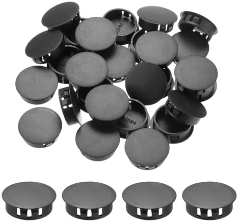 QUARKZMAN 64 Stück 30mm (1 1/5) Schwarze Kunststoff Lochstopfen, Flache Abdeckkappen, Endkappen für Schränke Maschinen Möbel Schrank
