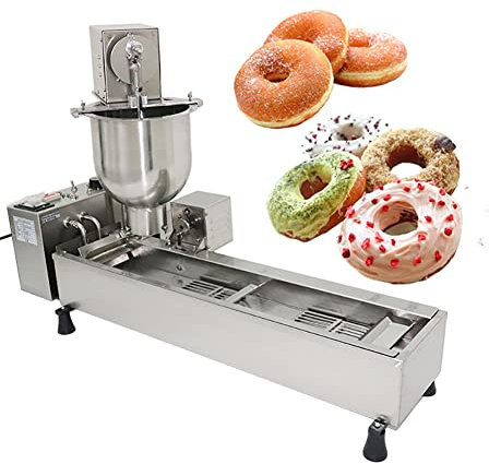 SmPinnaA Macchina Automatica per Fare Ciambelle Macchina per Ciambelle Commerciale A Fila Singola da 2000 W con Stampi di 3 Dimensioni, Friggitrice per Ciambelle con Tramoggia da 7 Litri, C