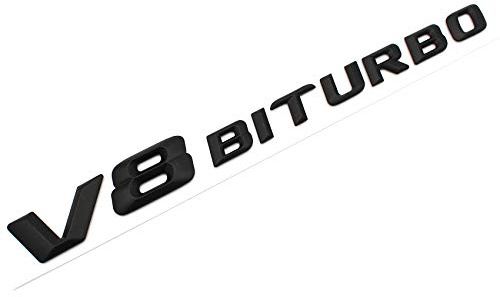 V8 Emblem Schriftzug Kunststoff mit Schaumstoff-Kleberückseite Badge (V8 Biturbo Schwarz Matt)