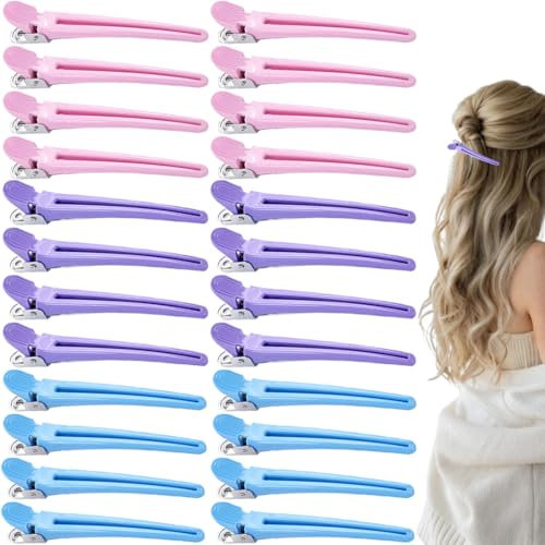 Haarklammern Friseur, 24 Stück Haarclips, Haarclips zum Stylen und Schneiden, Abteilklammern Friseur Hair Clips Damen, Kein Ziehen an den Haaren, Haarclips zum Stylen und Schneiden, bunt