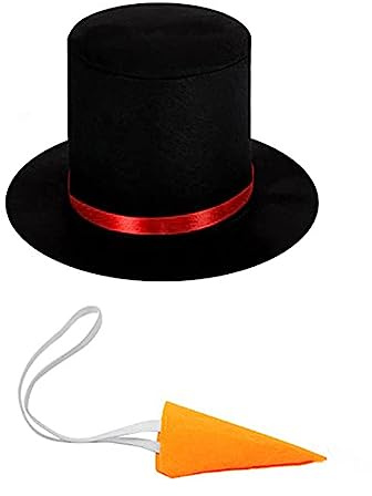 alloneslife Schwarzer Zylinder Schneemann Weihnachtsmütze Weihnachten Party Cosplay Lustige Mütze Karotte Nase Handschuhe für Schneemann Cosplay