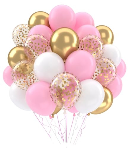 Pastellrosa ballongset, 52 st. ballonger med konfetti i rosa, guld och vitt. Happy Birthday-ballonger i babyrosa, barnkalas, förlovning, bohemisk stil, dop, heliumballonger, rosa festdekorationer