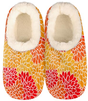 Orange Dahlia Slippers for Women Slipper Socks Soft Fuzzy House Slippers Shoes for Indoor Bedroom, Winter Cozy Christmas Gifts, Abstract Dahlia, Orange Dahlia, Large Wide