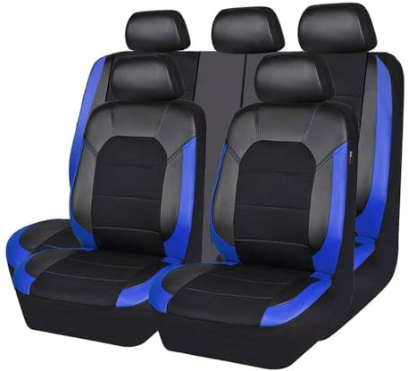 TANJAU Sitzbezügesets für Skoda Fabia 2007-2024, Leder Auto Vorne Hinten Schonbezüge Wasserdicht Bequem Verschleißfest Anti-Kratz Innenraum Zubehör,D/Blue
