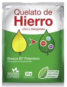 Quelato de hierro con zinc y magnesio - Seipasa. Microgranulado hidrosoluble. Apto en agricultura ecológica.Previene y corrige el amarillamiento de las hojas. (30g)