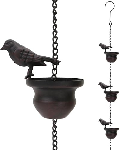 YL145 Vintage-Vogel-Regenkette, Ablaufrinnen, dekoriertes Garten-Lenkrad (ca. 2,5 m), Bronze, 2,4 m