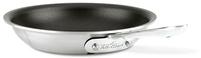 All-Clad D5 - Padella professionale in acciaio inox spazzolato, 20,3 cm, padella antiaderente a 5 strati, per induzione, adatta al forno, pentole professionali, colore: argento