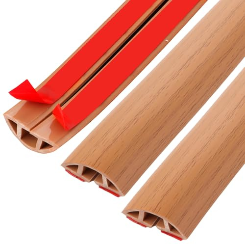 LOLYSIC 3 unidades de canaletas para cables, suelo 1 m x 50 mm x 14 mm, autoadhesivas, flexibles, protección de cables, grano de madera, semicircular, tubo de kiabelschlauch para cables, suelo, plano