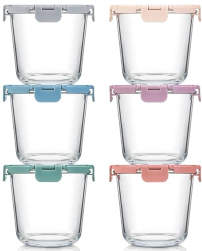 [UPGRADED LID] 6 Sets 3 Cup/24oz Borosilicate Glass Food Soup Containers with Lids, Meal Prep Storage Bowl Jars for Leftover Meal Lunch Oats Fruit Deli Salads - Microwave, Oven, Freezer Safe -BPA Free