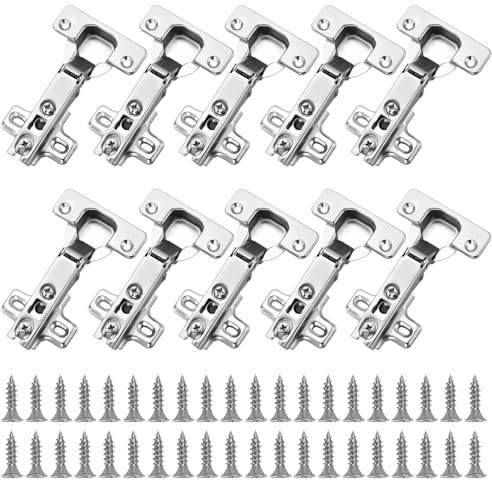 10 Pack Soft Close Hinges for Kitchen Cupboards, 110 Degree Kitchen Cabinet Hinges Full Overlay 3D Adjustable Nickel Concealed Clip ON Plate European Hingesfor Cabinet Folden Door Wardrobe Corner