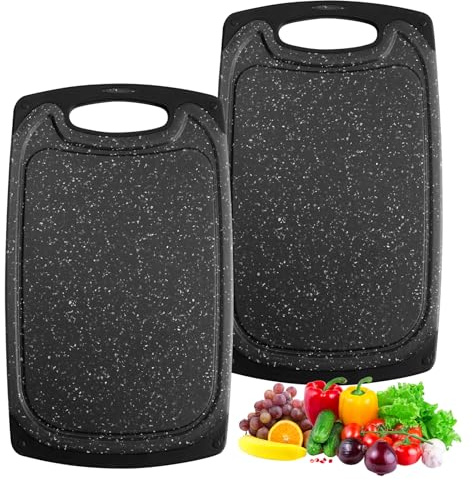 Romon Schneidebrett Kunststoff, 2 Stücke Schneidebretter Rutschfeste Griffe Cutting board, 33×19.8CM Chopping Board Spülmaschinenfest Professionelles Küchenbrett Schneidebrett Set für Küche Camping