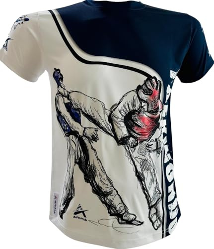 Taekwondo T-Shirt for Martial Arts – Quick-Dry Polyester Tee with Digital Print – Standard Fit Training Shirt for Karate, Kickboxing, MMA – 3XLarge White - Navy