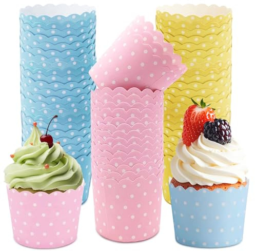 Cupcake-wrapper, 150 stycken muffinsformar, muffinsformar papper, mini muffinsformar cupcake-formar papperskoppar, för födelsedagar bröllop och fester (rosa blå gul)