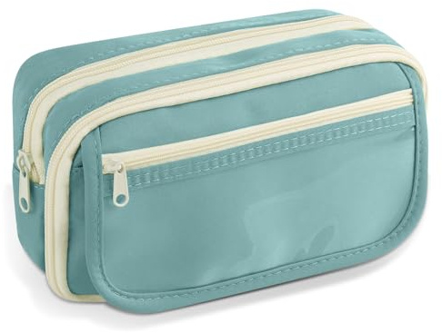 TIECHI Large Capacity Pencil Case, Clear Pencil Case with Compartments, Oxford Fabric Stationery Set for Girls Boys, Cute Pencil Cases for School Supplies, Back to School Stationery Supplies (Blue)