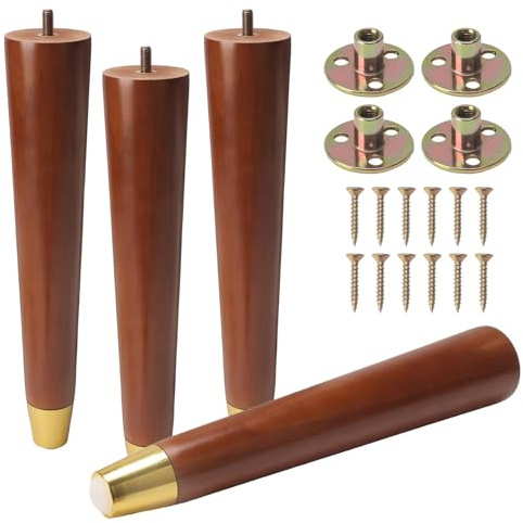 COEWUR 12 inch Wooden Furniture Legs 30cm Coffee Table Legs Sofa Feet Set of 4 Solid Wood Chair Leg Replacement Bed Bench Loft Cupboard Cabinet Feet with Non-slip Caps Pads & Mounting Plate & Screws