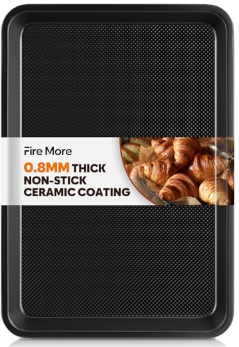 Fire More Plaque de Cuisson Four en Acier au Carbone, Plaques à Pâtisserie avec Revêtement Antiadhésif, 32,5 x 23 x 2,5 cm, Lave-Vaisselle Compatible