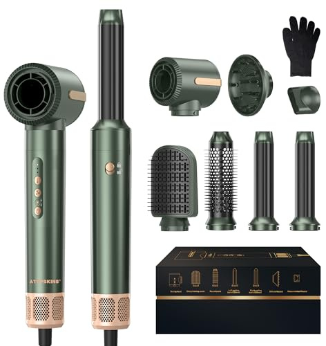 7 In 1 Airstyler Pro,Atopskins Hairstyler Warmluftbürste Set, 11,0000 Rpm Föhn mit Diffusor,Rundbürstenföhn,Glätteisen,Beach Waves Lockenstab Airflow-Wrap |Geschenkset für Frauen Styling, Volumisieren | Föhn mit Diffusor,Rundbürstenföhn,Glätteisen,Beach Waves Lockenstab Airflow-Wrap Geschenkset für Frauen Styling, Volumisieren