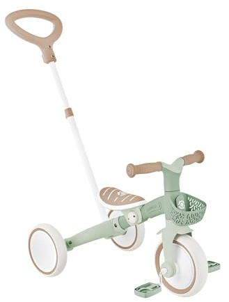 GLOBBER Learning Trike 3in1 Plus ECO – Dreirad und Laufrad für Kinder, 8/7 Zoll, TPR-Sattel höhenverstellb, Salbei grün