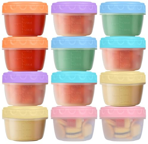 12 Piezas Fiambrerías Pequeñas 77ml, Recipientes Herméticos con Tapa, Tupperwares Mini Apilables Reutilizables para Congelador, Ideales para Snacks, Salsas, Comida Bebé