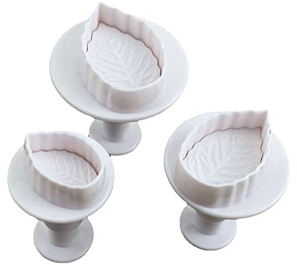 Psdndeww Lot de 3 emporte-pièces en forme de feuille de rose pour pâte à sucre, outils de décoration de gâteaux, accessoires de pâtisserie, moules ronds pour décoration de gâteaux