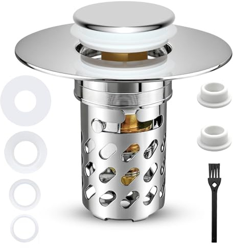 cersaty 2-in-1 Waschbeckenstöpsel Set, Pop Up Abflussstopfen 6×5×2.5cm | Edelstahl Push Open Ablaufventil für Waschtisch, Badewanne, Küche Waschbecken lenzstopfen(Starke Abdichtung)