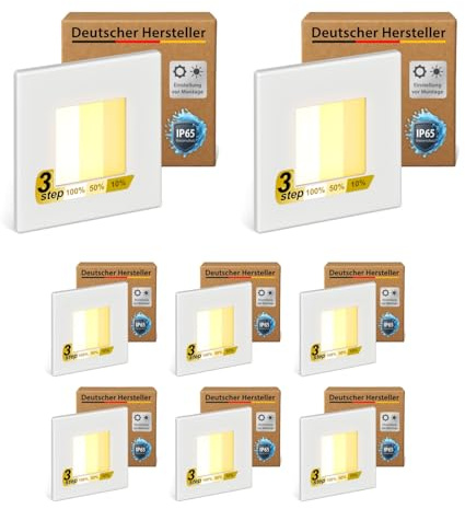 ledscom.de 8x LED Treppenlicht/Wandeinbauleuchte FEMA für innen und außen, eckig, 80 x 80mm, warmweiß