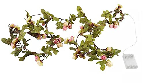 Girlande LED Lichterkette mit Blumen Grün Blätter Ranke Batteriebetrieben 20 LEDs Warmweiß Deko für Zimmer Partys Hochzeit Vitrine Mall