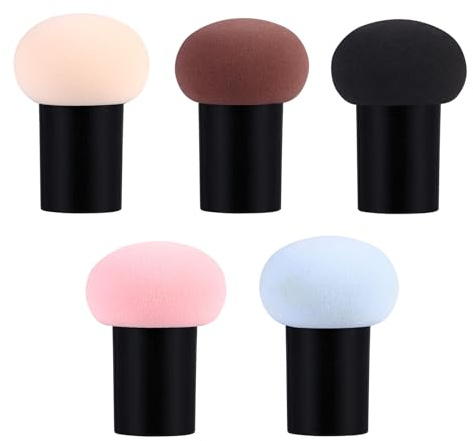 TOVINANNA Makeup Powder Applicator Puff Set Dry and Wet Dual-use 5pcs Mushroom Shape Random Color Plastic and Sponge Material Cosmetic Powder Suitable for Travel and Professional Use for